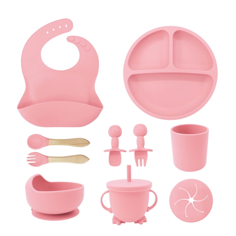 Babyluna - Set Cubiertos Silicona Libre Bpa Antideslizante Rosado