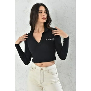 Home Fashion - Poleron Mujer Crop Negro Ajustado S