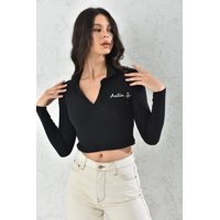 Home Fashion - Poleron Mujer Crop Negro Ajustado Talla Xs