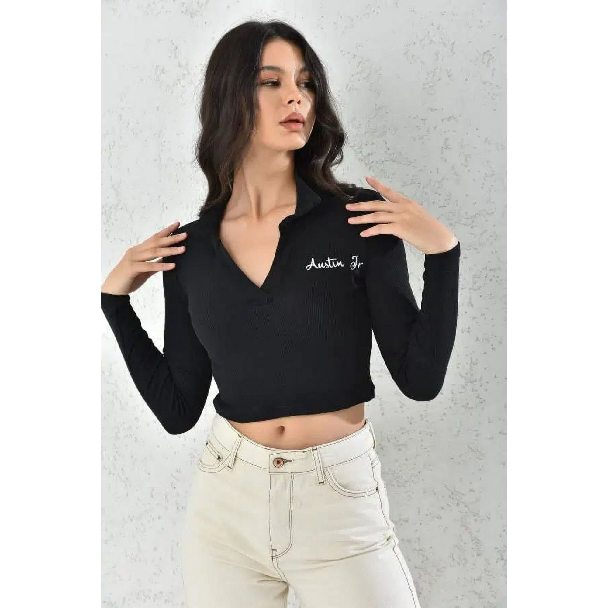 Home Fashion - Poleron Mujer Crop Negro Ajustado Talla Xs