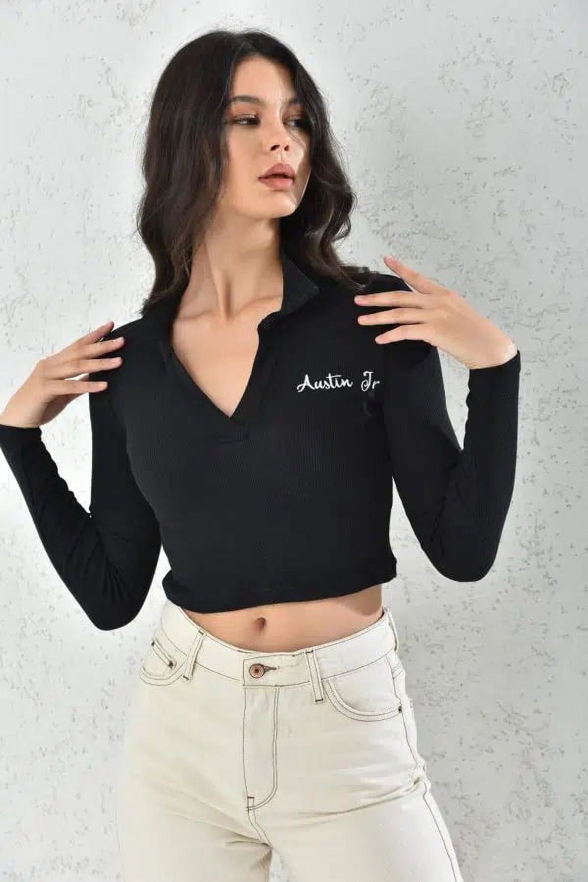 Home Fashion - Poleron Mujer Crop Negro Ajustado Talla Xs