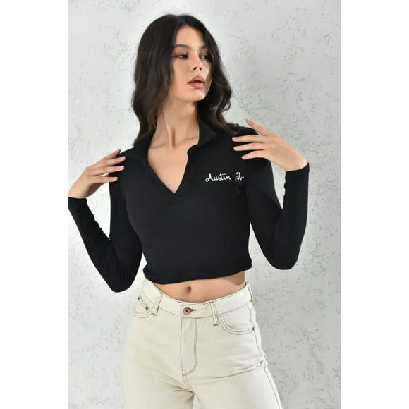 Poleron Mujer Crop Negro Ajustado M