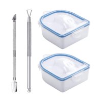 Magideal - 2 Bandejas De Remojo Para Decoración De Uñas, Herramienta Con Empujador De Cutículas, Pelador De Cutículas, Quitaesmalte De Uñas De Gel De Doble Capa Azul
