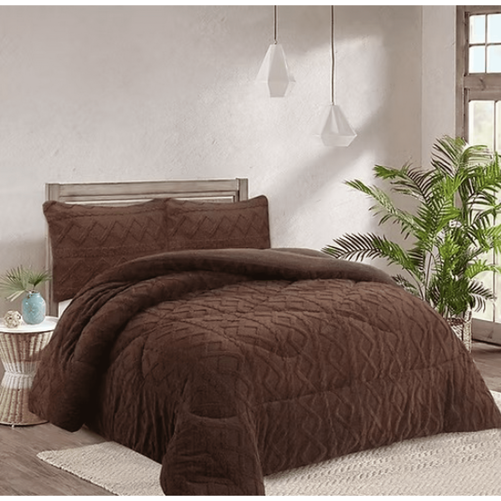 Todostore - Plumon De Invierno Plaza Y Media Con Chiporro Trenzados Color Marron