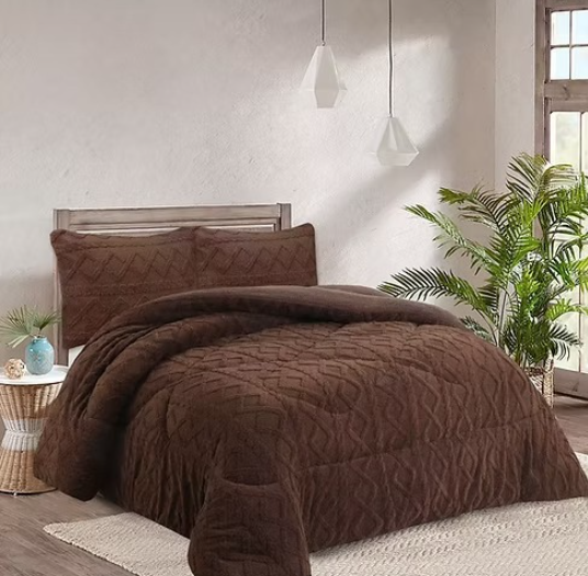 Todostore - Plumon De Invierno Plaza Y Media Con Chiporro Trenzados Color Marron