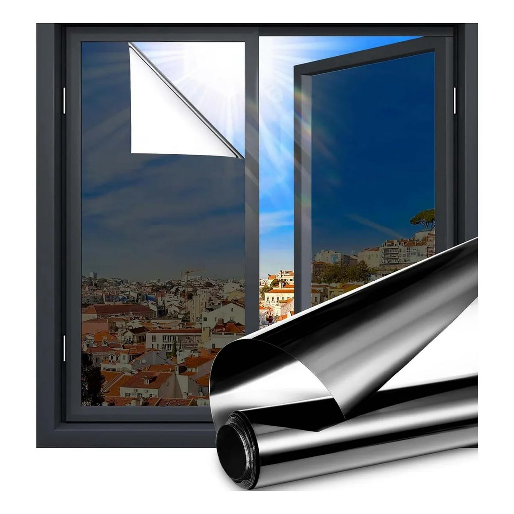 Genérica - Lamina Espejada Film Privacidad Vidrio Ventana 70 Cm * 10 M Negro Plateado