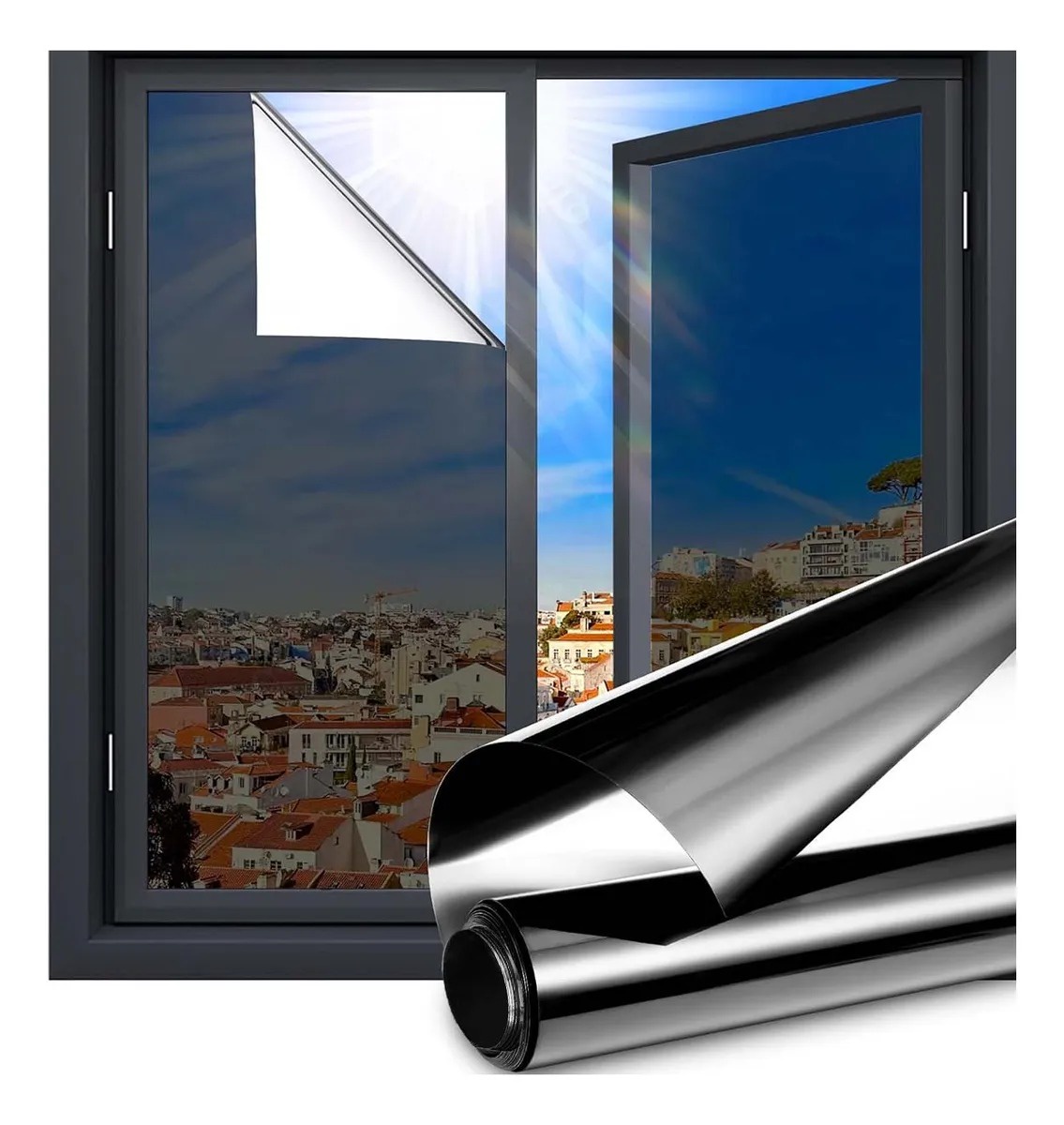 Genérica - 3 Mts Lamina Espejada Film Privacidad Vidrio Ventana 50 Cm * 3 M Negro Plateado