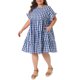 thumbnail image 4 of Vestidos de Gingham de Talla Grande para Mujeres de Agnes Orinda, Cuadros de los Años 50, Cuello Redondo, Manga con Volantes, Vestido Babydoll de Verano Casual Midi con Bolsillo 4X Azul Real, 4 of 6