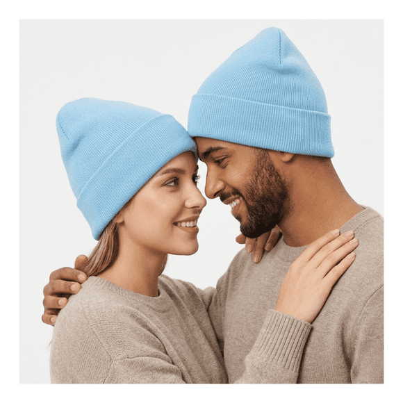Gorro Tendencia Beanie Lana Adulto Con Doblez Azul Otoño Invierno