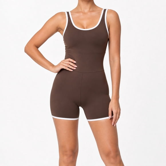 Enterito Deportivo Mujer Corto Spandex Elástico Tallas S-M-L Marron