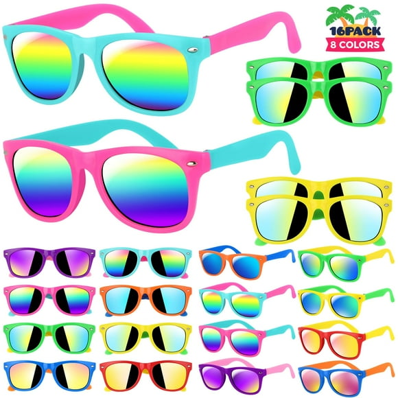 Gafas de sol para niños GIFTINBOX, paquete de 16, color neón, para niños de 3 a 8 años