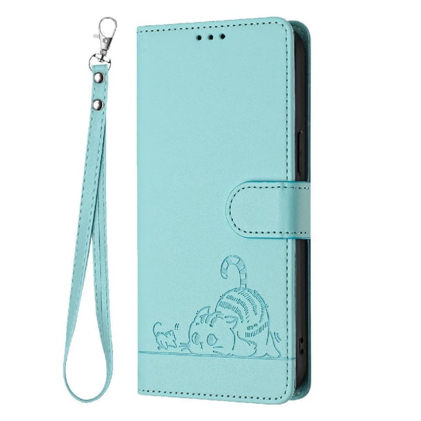 Funda tipo cartera FOXDOCK para Samsung Galaxy Xcover 4/Xcover 4S con soporte, ranuras, RFID, diseño de gato