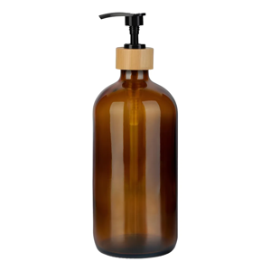 Genérico - Dispensador De Jabon Botella Vidrio Ambar 500 Ml Bambu