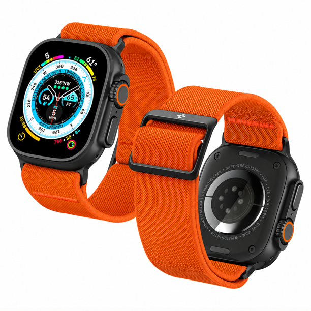 Correa Spigen Lite Fit compatible con Apple Watch – 44 / 45 / 46 / Ultra 49 MM – Tela - Naranja / Conector Negro