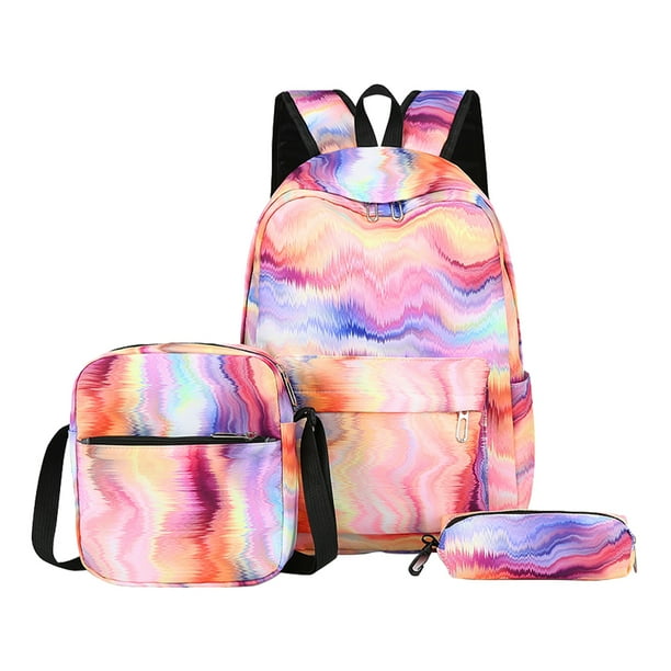 3pcs/Set Laptop Backpack Adjustable Strap Fashion Women Nylon Travel Backpack Cute Gradient Work Rucksack for Work School Travel