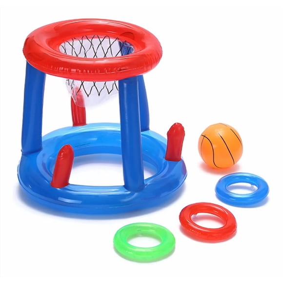 Juego Inflable Aro Basquet + Lanza Anillos Pool24k Piscina Azul