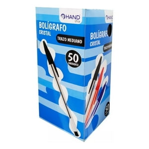 Hand - Caja Lapiz Pasta, Bolígrafos Plastico Transparente 50 Unid. Azul