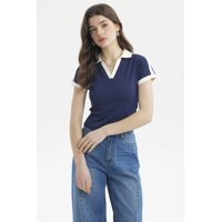 Fashionspark - Polera Mujer Color Cuello Polo Azul