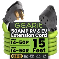 Cable De Extensión Gearit, 50 Amperios, Rv/Ev, 15 Pies, 4 Puntas, 250 V, Resistente Al Agua