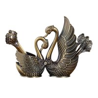 Bothyi - Soporte Para Cucharas De Postre De Frutas Con 6 Tenedores Y 6 Cucharas Soporte Con Base De Cisne Bronce