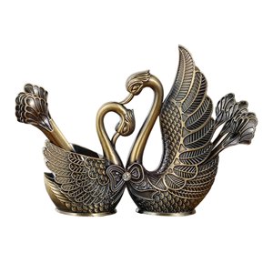 Bothyi - Soporte Para Cucharas De Postre De Frutas Con 6 Tenedores Y 6 Cucharas Soporte Con Base De Cisne Bronce