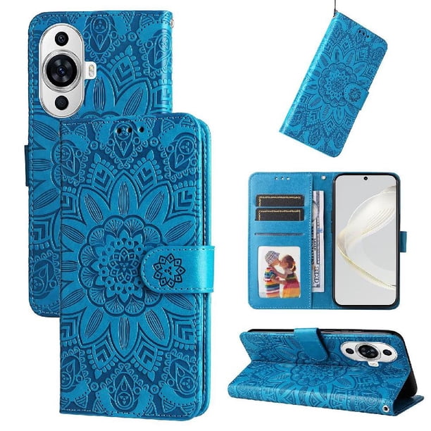 Funda tipo cartera FOXDOCK para Huawei Nova 11 Pro , diseño girasol en relieve, cuero PU, cierre magnético, soporte y tarjetero