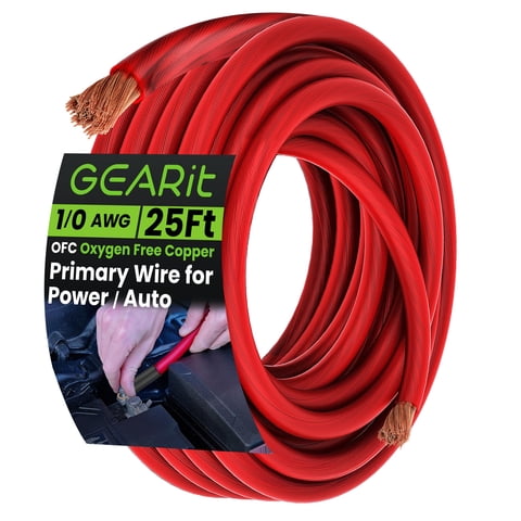 Cable Gearit 1/0 Awg Ofc Cobre Libre De Oxígeno 7,6 M Rojo