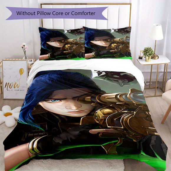3pcs Caitlyn Kiramman All-Season Bedding Set - Vibrant Anime-Style Duvet Cover & Pillowcases, Zip Closure, Polyester Fabric, Machine Washable, Ideal for Bedroom Decor, Bedroom Decor|Vibrant Print Qual