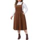 thumbnail image 4 of Agnes Orinda Disfraces de Halloween para Mujeres Tallas Grandes Vestido Peto de Pana con Tirantes Ajustables Vintage Cómodo Otoño Invierno Vestidos de Peto Plisados con Bolsillos 1X Marrón, 4 of 6