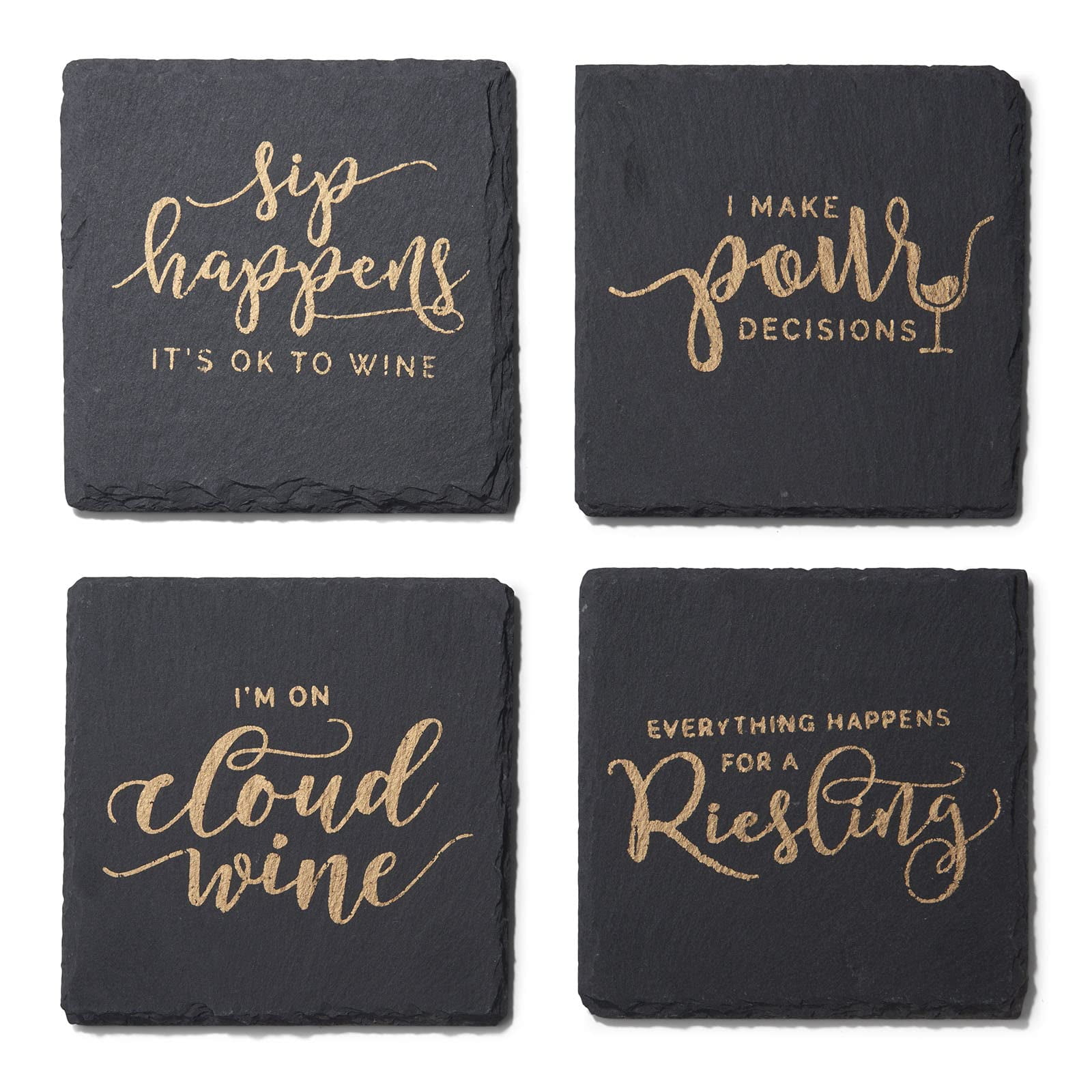 Juego De 4 Pizarras Coasters American Atelier, Absorbentes, 10 X 10 Cm, Color Dorado