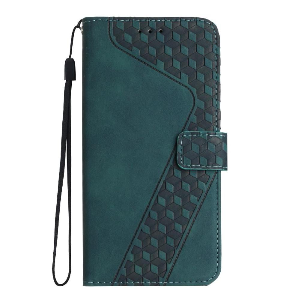 Foxdock - Funda Tipo Cartera Para Iphone 16e Con Tarjetero, Bolsillo Para Billetes, Soporte, Cierre Magnético Y Correa Para La Muñeca, Funda Tipo Folio Con Textura Geométrica Verde