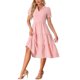 thumbnail image 2 of INSPIRE CHIC Vestido Midi de Cuadros para Mujer con Cuello en V, Manga Corta, Vestido de Verano con Volantes y Detalle de Botones Rosa S, 2 of 6