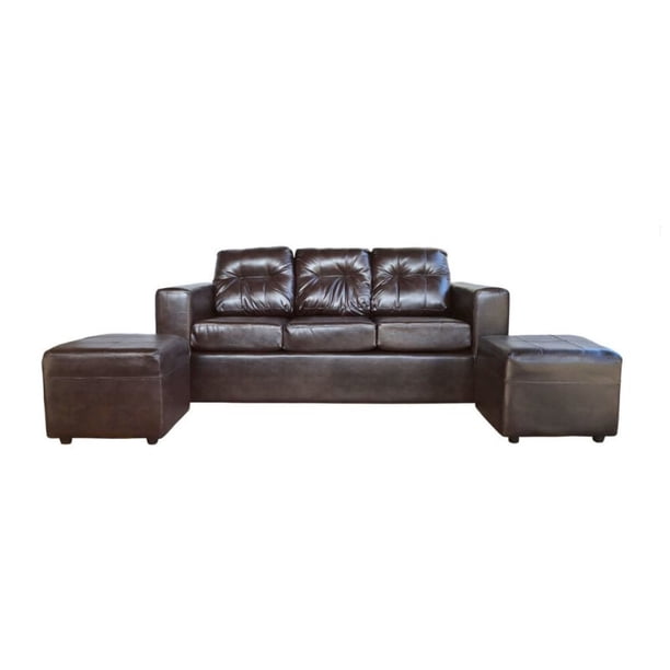 Sofá Nize 3 Cuerpos + 2 Pouf Pu Café Moro