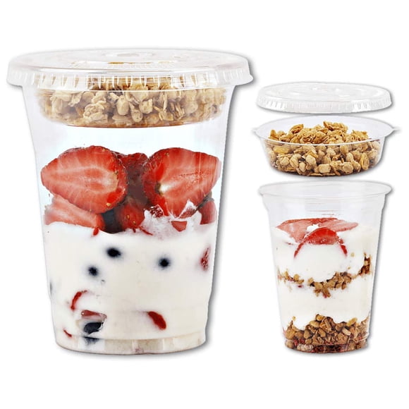 Vasos de plástico para helado Aatriet de 350 ml con inserto de 100 ml y tapas (50 juegos)