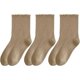 thumbnail image 1 of Xiao Hua Calcetines Cortos de Encaje con Borde de Hoja de Loto Lindos, Calcetines Náuticos de Punto de Algodón Delgado Neutro, Calcetines Acanalados Apilados con Borde de Hoja de Loto, 3 Pares, Caqui, 1 of 4