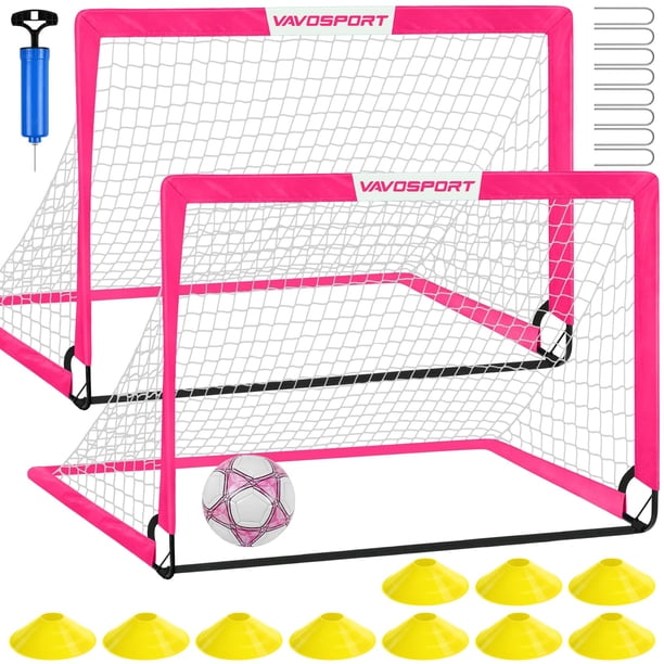 Juegos de porterías de fútbol para el patio trasero - 2 porterías portátiles de 5' x 3.6' para entrenamiento, red de fútbol desplegable con balón, set deportivo para juegos