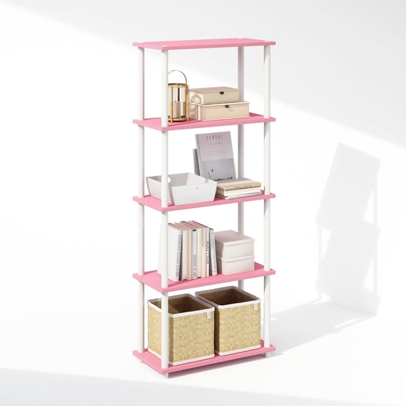 Librero Furinno Turn-N-Tube de 5 niveles, rosa/blanco