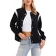 thumbnail image 1 of Chaqueta Bomber Mujer Casual Abotonada Chaqueta Varsity de Béisbol Ropa Escolar Abrigos de Otoño Ropa de Moda 2025 S Negro, 1 of 6
