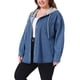 thumbnail image 4 of Chaqueta de Camisa de Mezclilla con Capucha de Bloque de Color para Mujer de Talla Grande de Agnes Orinda, Botonadura Frontal, Manga Larga, Camisa de Jeans con Bolsillos 2X Azul, 4 of 6