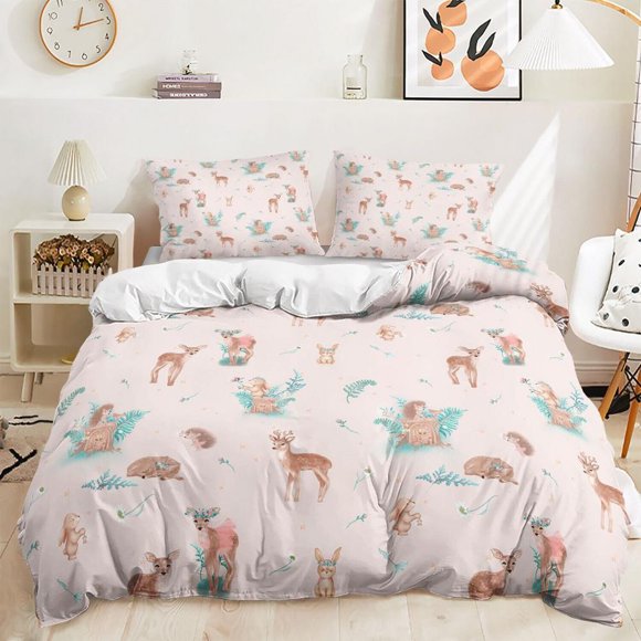 Forest Sika Deer Rabbit Quilt Duvet Cover Set Bed Linen Bedding Bedclothes3-Piece Bedding Set