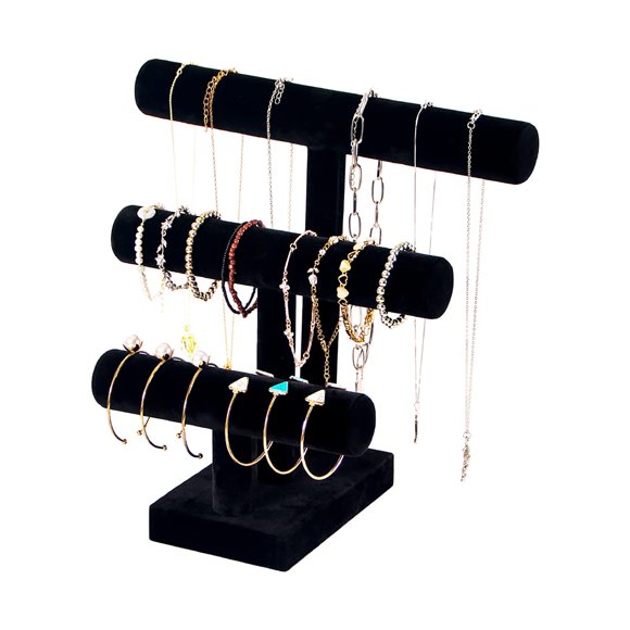 Expositor de Pulseras ByKen Jewelry en Terciopelo Negro de 3 Niveles