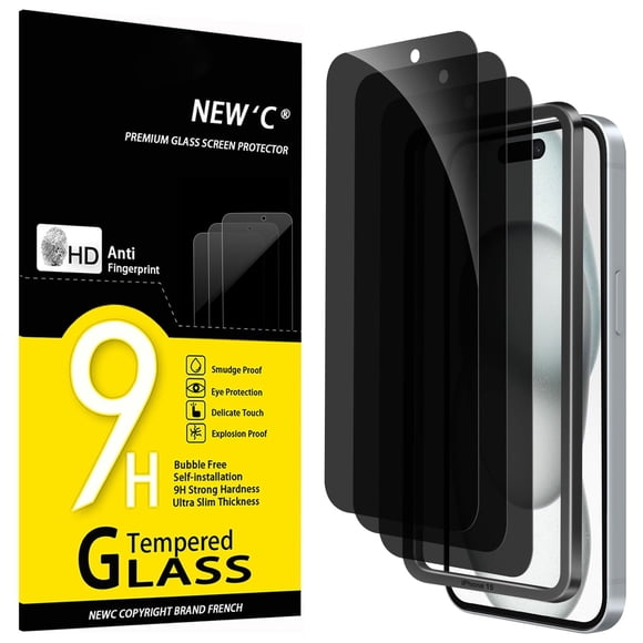 Protector de pantalla NEW'C para iPhone 16 y iPhone 15 de 6.1" con privacidad, paquete de 3