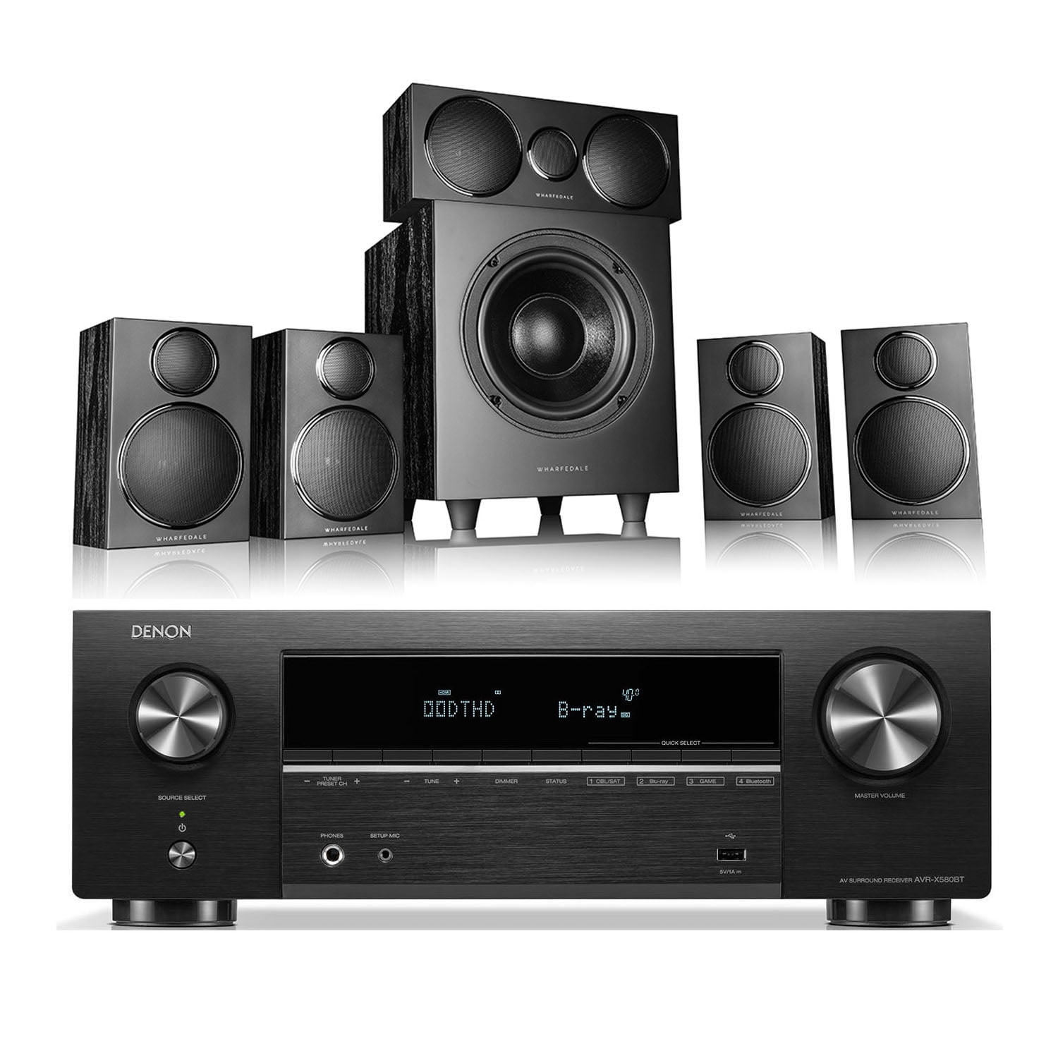 Kit Av Denon Avr-x580bt Y Sistema De Parlantes Wharfedale Dx-3 Hcp