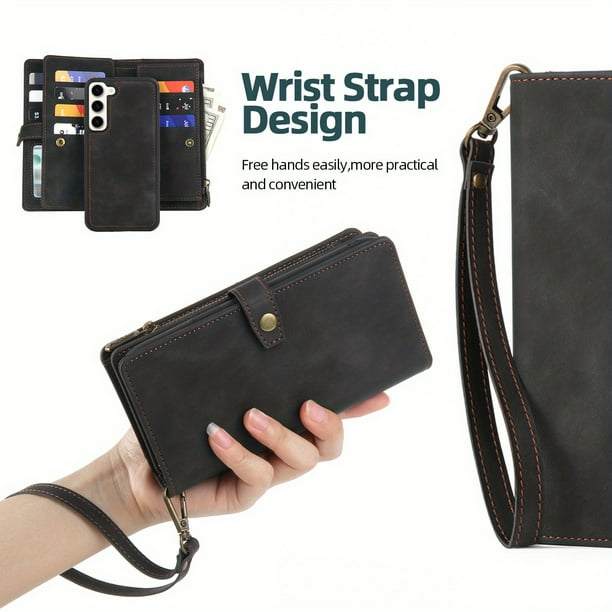 Multi-functional Leather Wallet Phone Case Flip Phone Protective Case Anti-fall Leather Case Plug-in Card Phone Case With Strap Lanyard Large Capacity Multi-card Zipper Leather Case For Samsung S23 PL