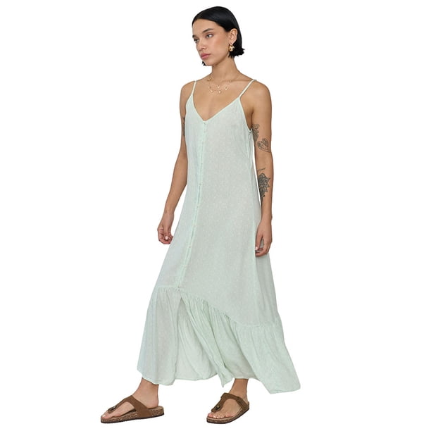 Vestido Mujer Largo Verde Mini Print Flores Corona