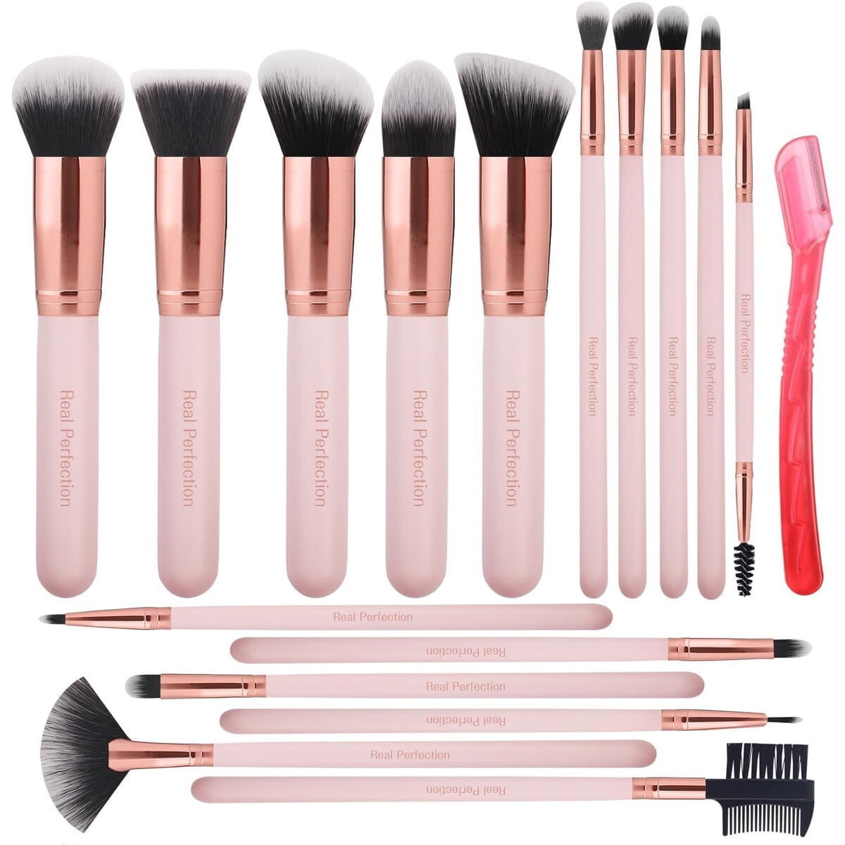 Set Brochas Maquillaje Real Perfection 16 Piezas Rosa Sintéticas