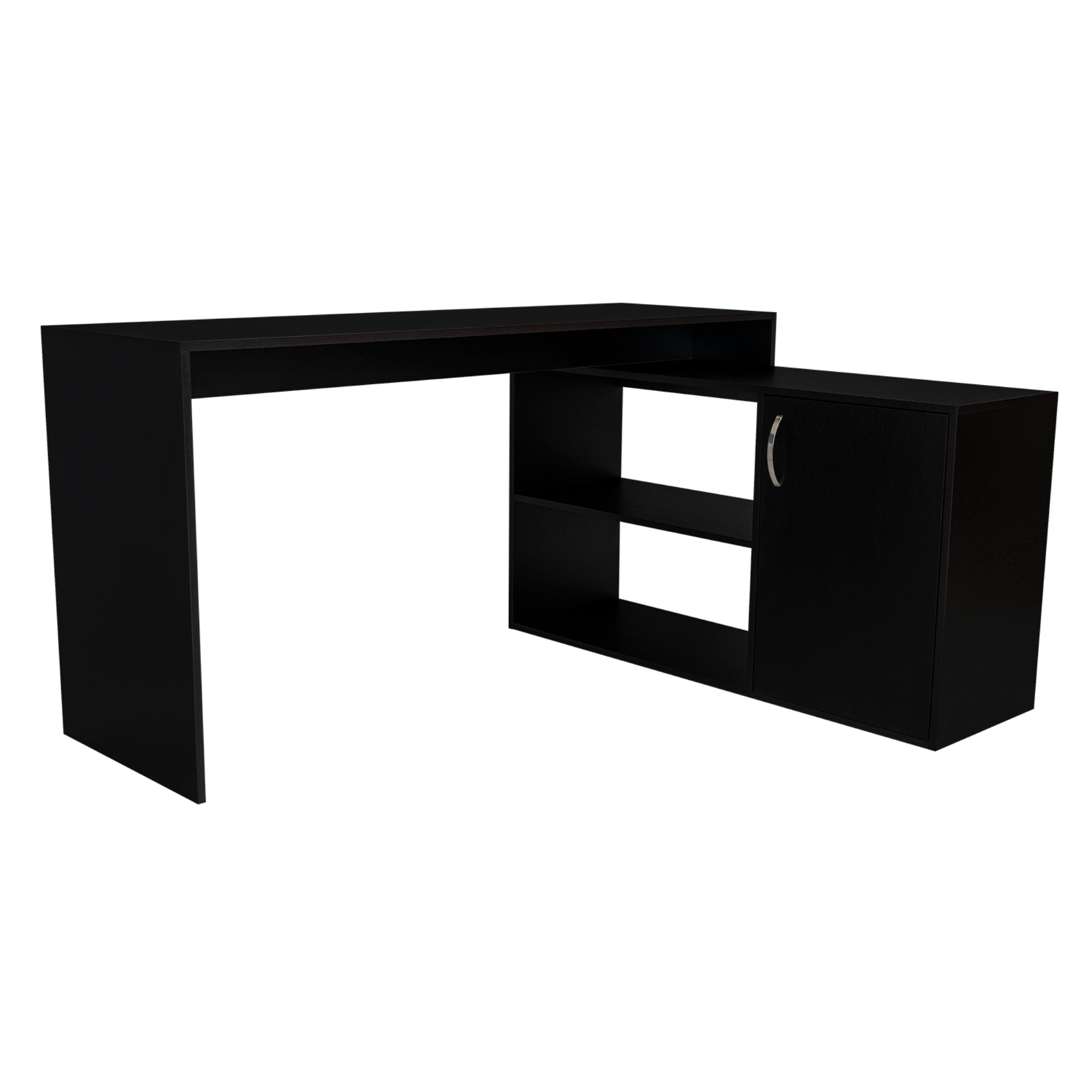 Fmfurniture - Escritorio En L 1 Puerta Y Estantes Fm-032n - Negro