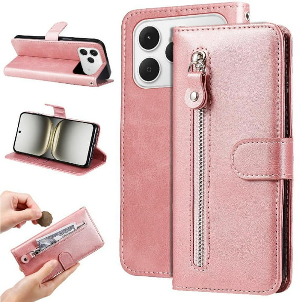 Funda con Cremallera para Tecno Spark 40 4G, Carcasa Cartera de Cuero PU con Soporte y Tarjetero