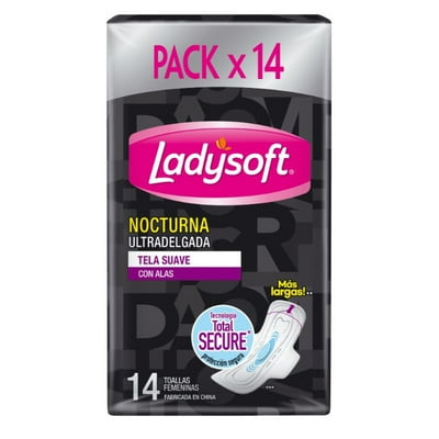 Toallas Higiénicas Nocturna Ultradelgada Tela Suave 14 Un Ladysoft