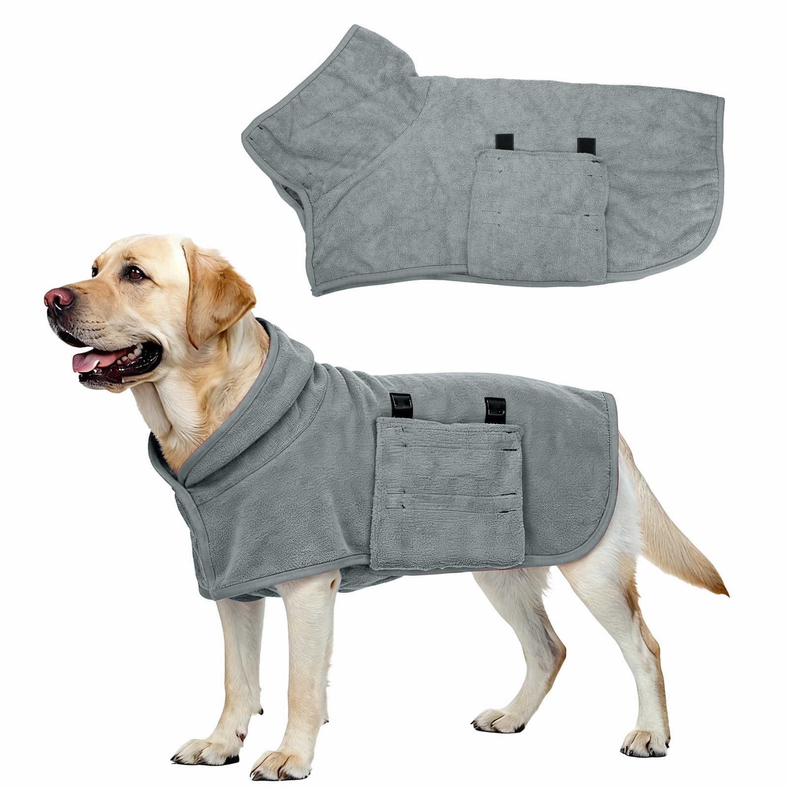 Uxcell Abrigo Secador para Perros, Batas para Perros Después del Baño Bata Súper Absorbente Toalla Suave Ajustable, (S, Gris), Destinado a Secado Rápido